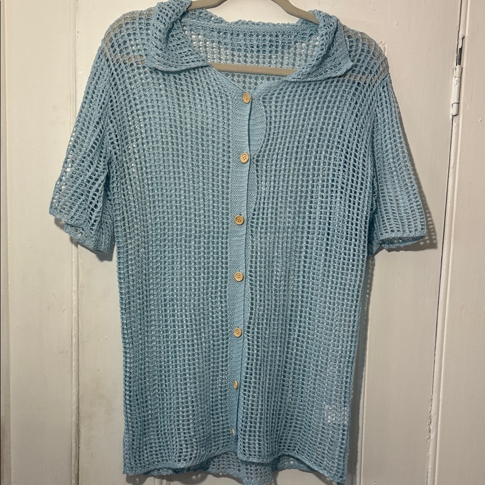 Light Blue Knit Button-Up Cardigan/Coverup